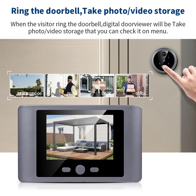 Doorbell Peephole 2.8in LCD Screen Smart Wireless Door Viewer Camera PIR Motion Detection 90° Wide Angle Night Vision Door Bell 4