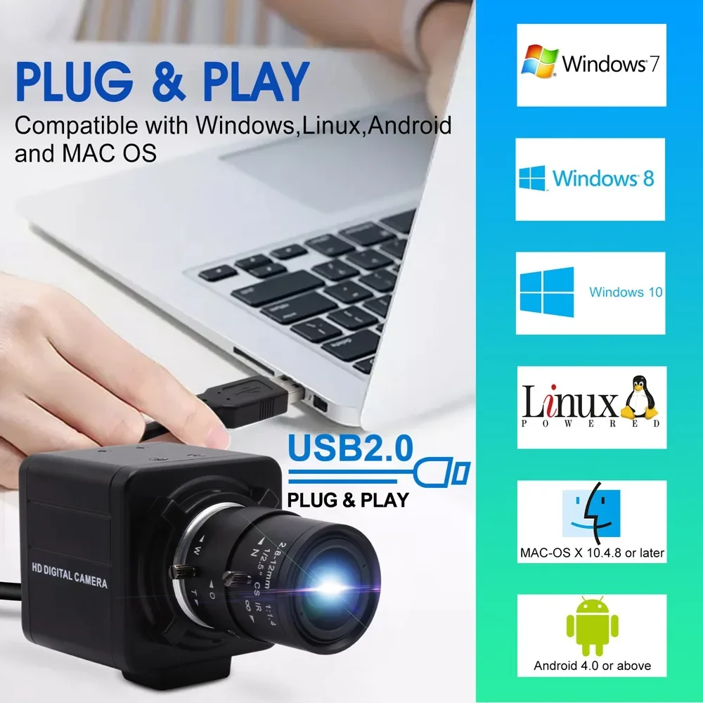 ELP 4K USB Zoom Camera 2160P 30fps CMOS IMX415 10X Optical Zoom Video USB PC Webcam with 5-50mm Varifocal Lens for PC,Pi,Laptop 5