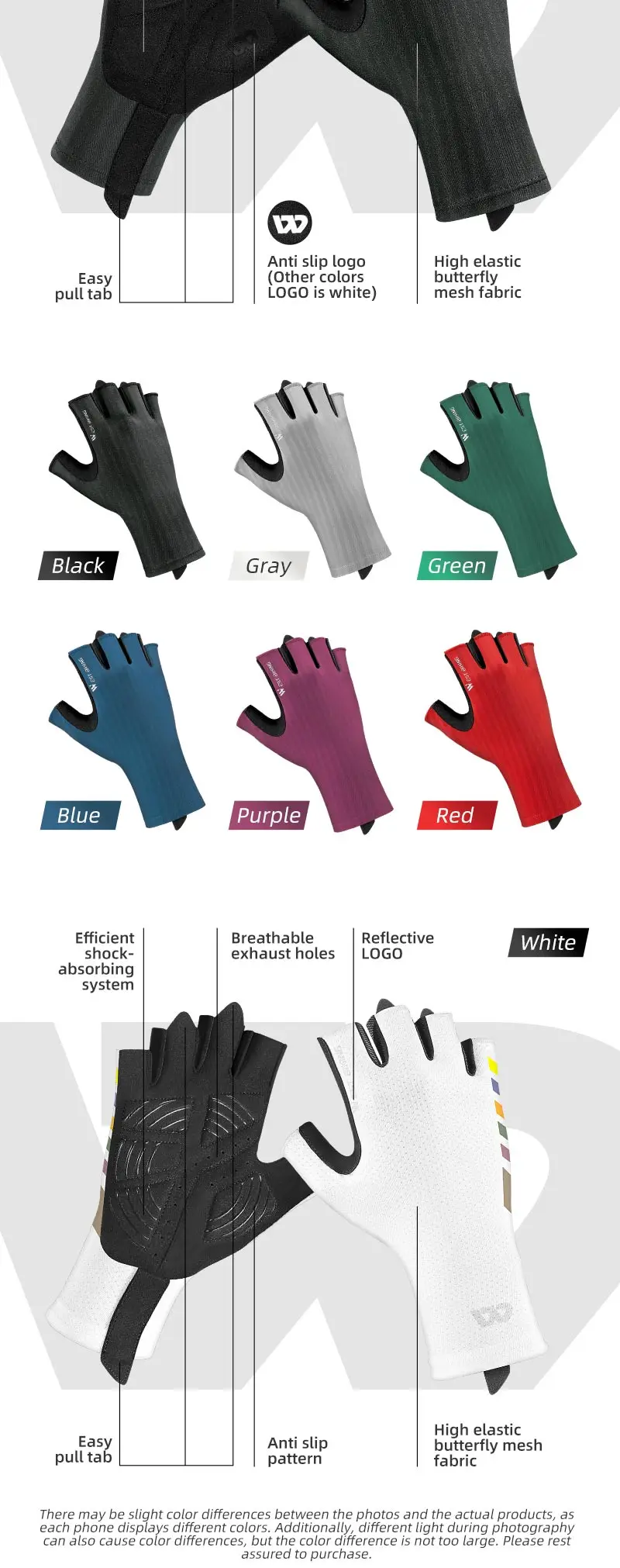 Description Picture 3 of itemWEST BIKING Summer Half Finger Cycling Gloves Ultralight Breathable Road Bike Racing Gloves Anti-Slip SBR Pad Cooling Sport Gear