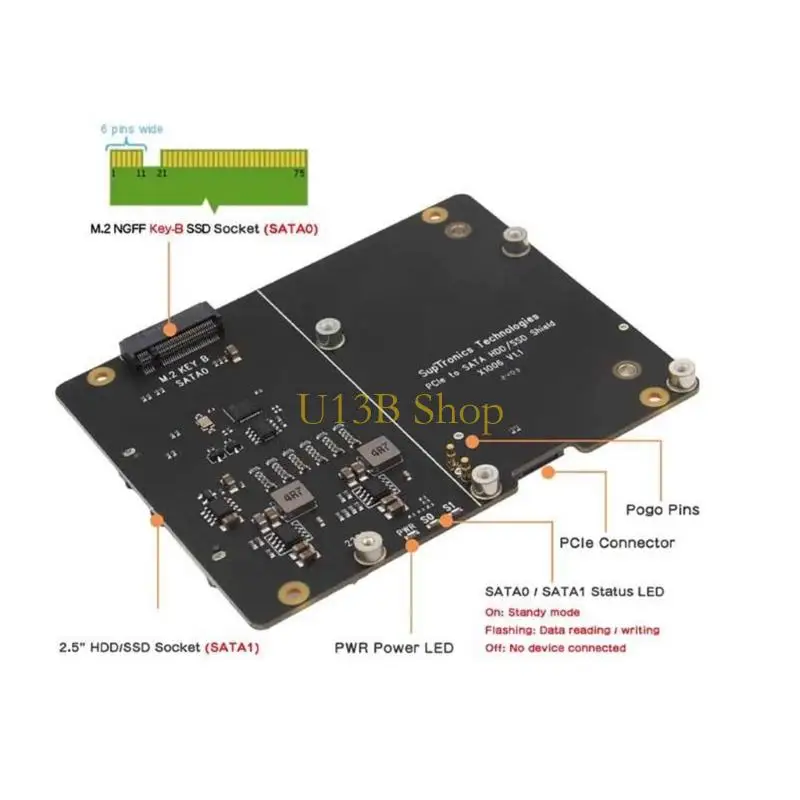 U13B X1006 PCIe Expansion Board for 2.5" Disk and M.2 Key B 2280 SSD Fast Speed