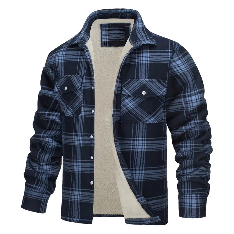 Men's Fleece Plaid Jacket Casual Loose Cotton Jacket Thicken Lining Flannel Warm Outwear Autumn Winter Work Coat Outerwear S-5XL 3