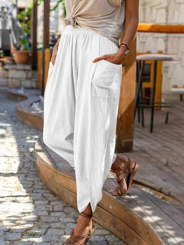 Summer New Leisure Wide Legs Cotton Hemp Loose Small Foot Pants Beach Pants Women