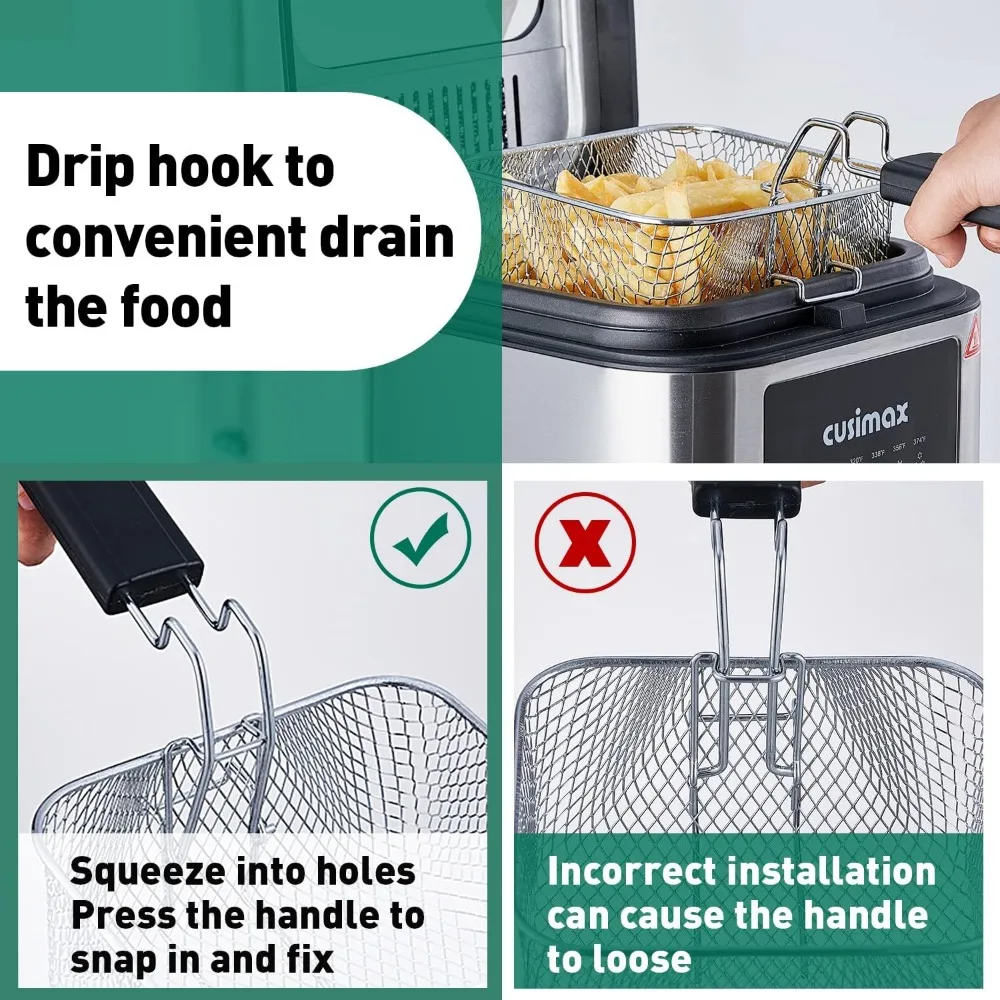 Electric Deep Fryer with Basket and Drip Hook, 2.6Qt Oil Capacity Fish Fryer, Removable Lid with View Window