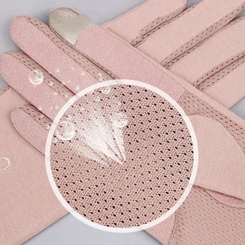 Summer Sunscreen Gloves Women's Cotton Mesh Breathable Letter Embroidery Full Finger Nonslip Touch Screen Driving Mittens K90 5