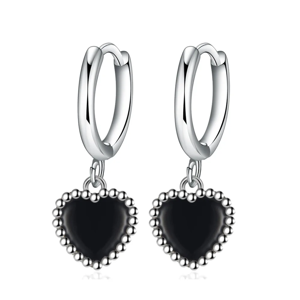 Luxury 925 Sterling Silver Black Heart Earrings For Women