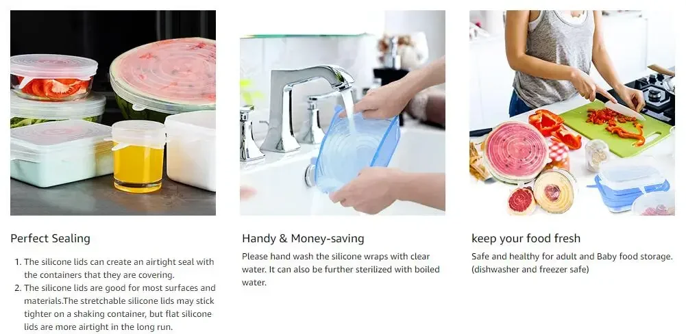 Description Picture 5 of itemFor Kitchen Accessories Cover Organization Fresh-keeping Elastic Bowl Packaging Sealable Food Silicone Lids and Housewares Cans.