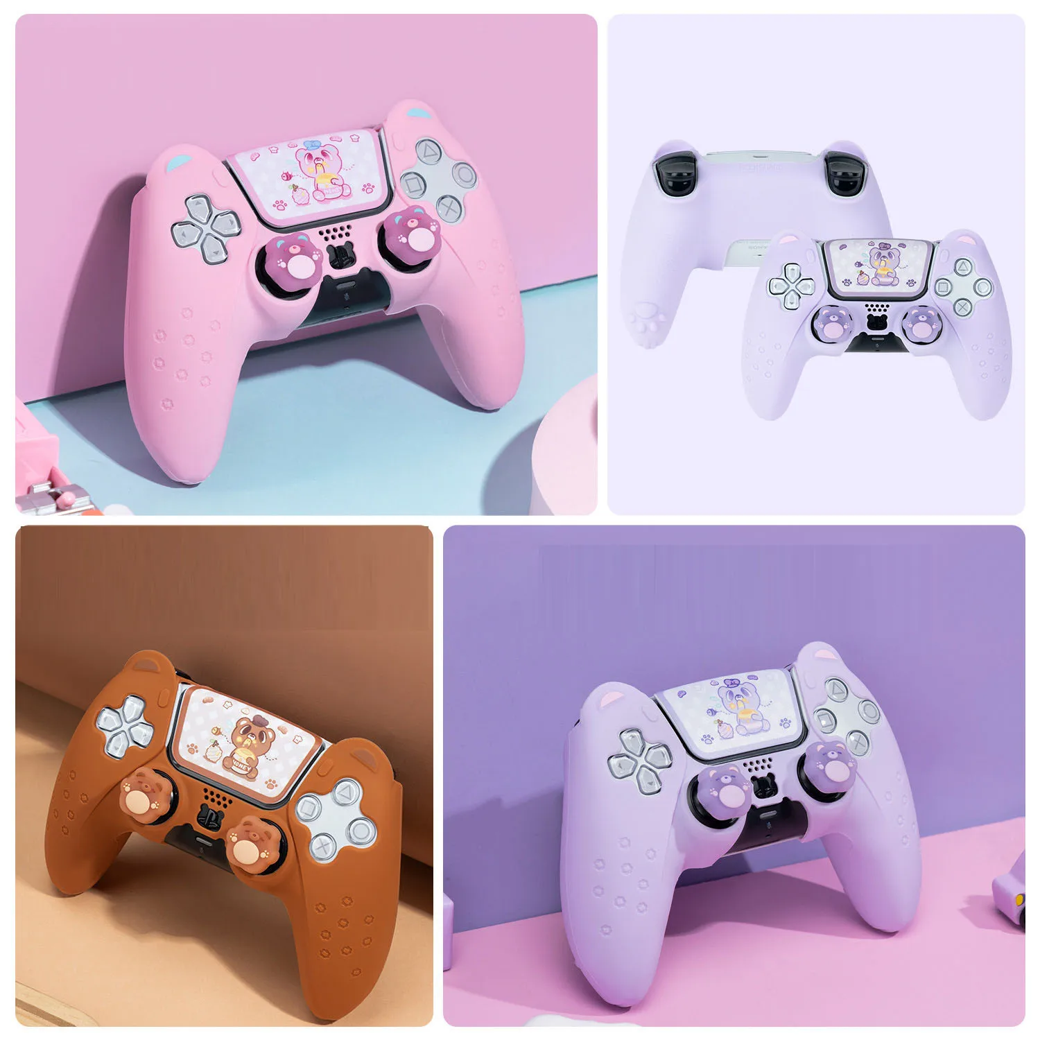 Cute Bear Paw Silicone Soft Skin Cover Custodia Adesiva Per Gamepad Per Sony Playstation Dualsense 5 Controller Ps5 Thumb Stick Grip Cap