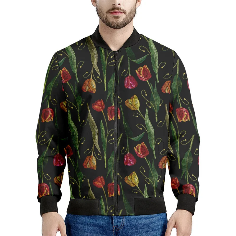 thumbnail image 1 of Chaqueta con cremallera y estampado de tulipanes coloridos para hombre y mujer, sudadera con estampado floral en 3D, chaquetas bomber de calle de manga larga geniales, 1 of 5