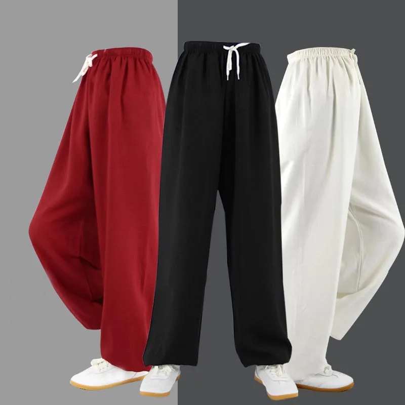Calças de treino de artes marciais para homens e mulheres Wu Shu Tai Chi Bloomers, karatê judô, taekwondo e kung fu ioga