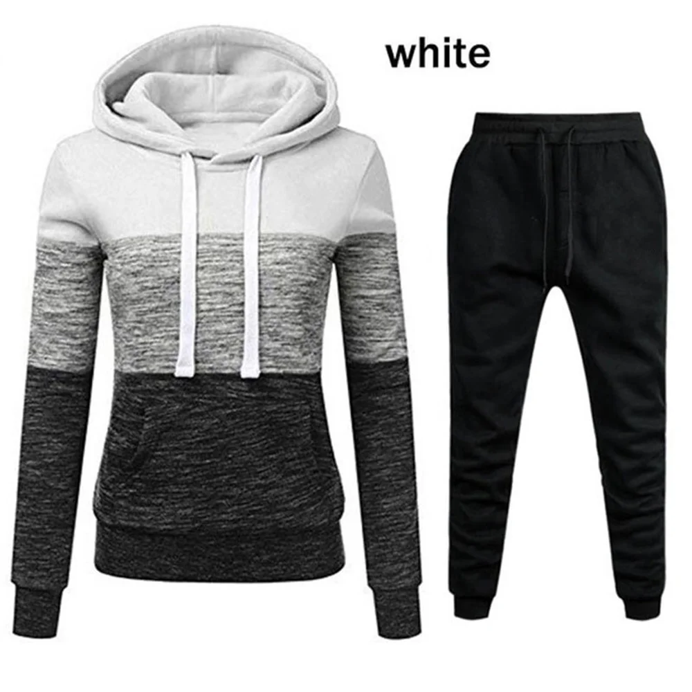 Fashion Women's Three Color Printed Hoodies Set Ladies Casual Long Sleeved Pullover Hoodie Jogging Pants Two-Piece Set Outfits