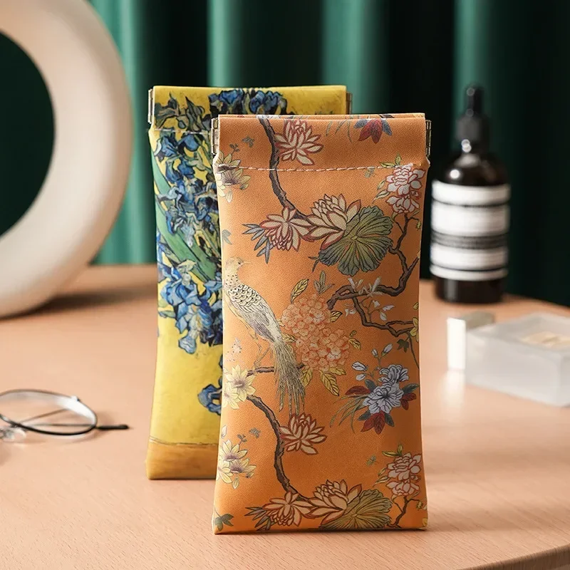 3 Size Floral Data Cable Storage Bag Automatically Closes Bags Waterproof PU Sunglasses Storage Bag USB Cable Carry-on Holder