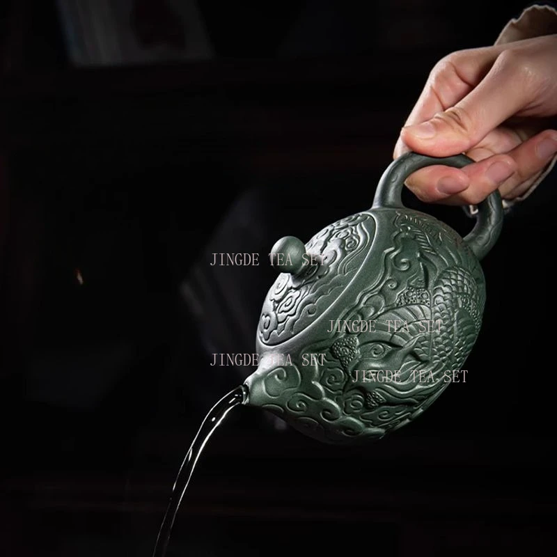 Purple clay green mud dragon and phoenix high-end tea pot Chinese creative single person home living room Xishi pot