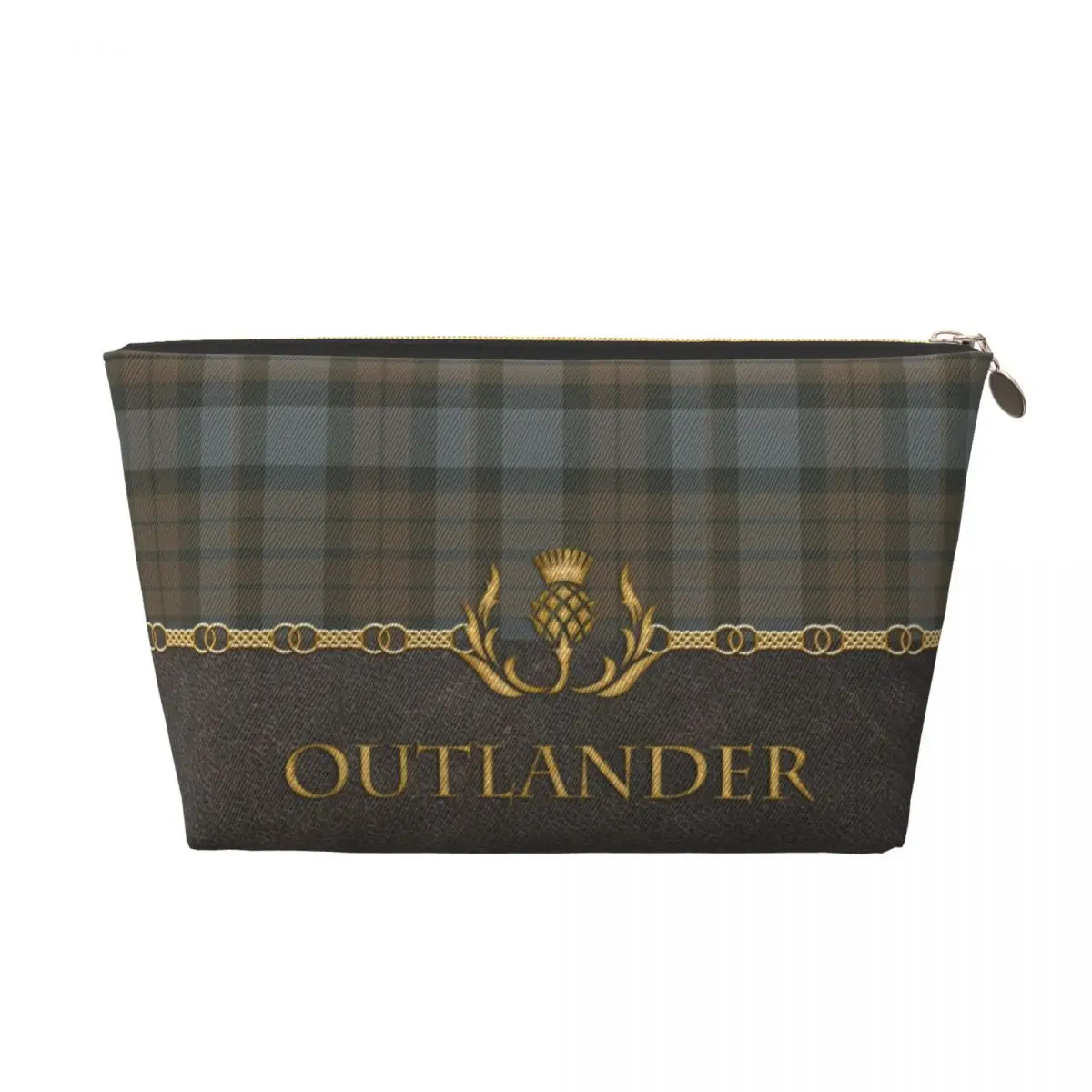 

Custom Leather And Tartan Outlander Pattern Toiletry Bag for Women Cosmetic Makeup Organizer Ladies Beauty Storage Dopp Kit Case