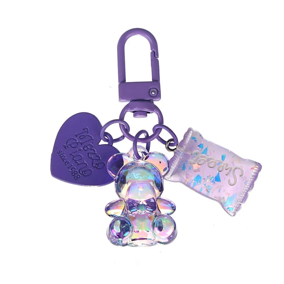 Cute Cartoon Bling Heart Bear Animal Candy Keychain Creative Bag Car Earphone Box Key Ring Accessory for Friend Lovers