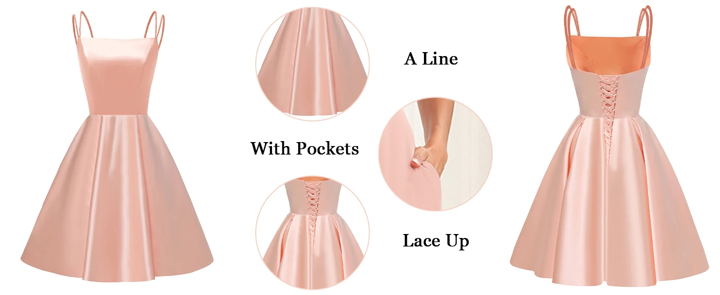 Vestidos de fiesta con tirantes finos, vestidos de satén, vestidos cortos