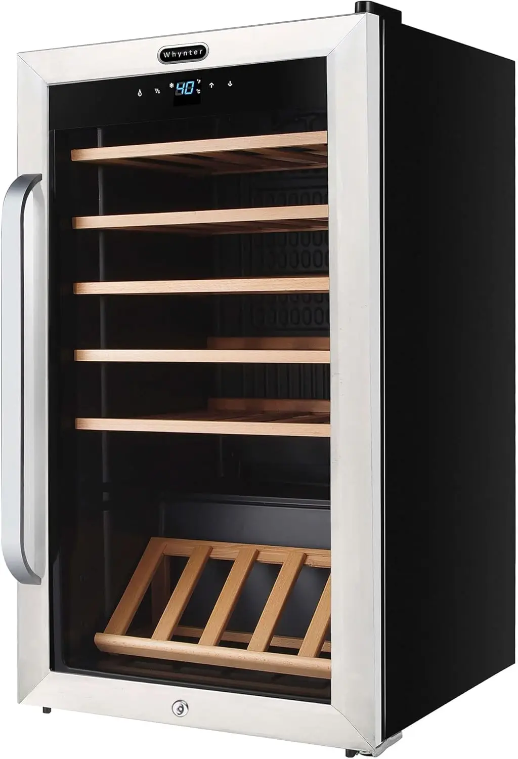 FWC-341TS 34 Bottle Freestanding Stainless Steel Wine Refrigerator with Display Shelf and Digital Control, Gray