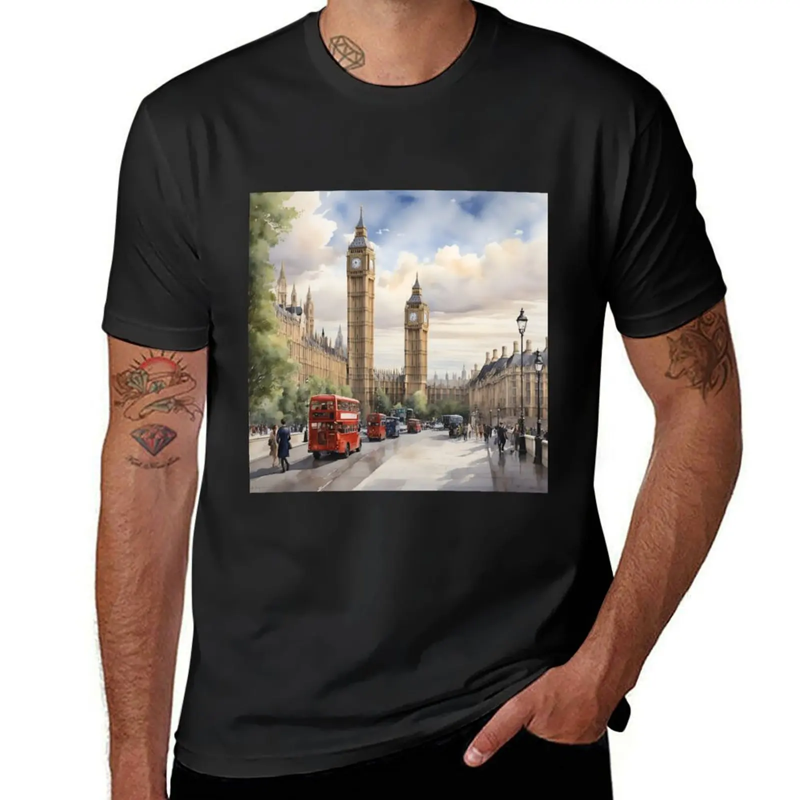 

London watercolor T-Shirt cute tops aesthetic clothes plain black t shirts men