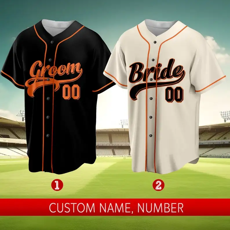 Personalized Groom And Bride Baseball Jersey, Matching Couple Jersey Baseball Jersey For Engagement, Married Couple