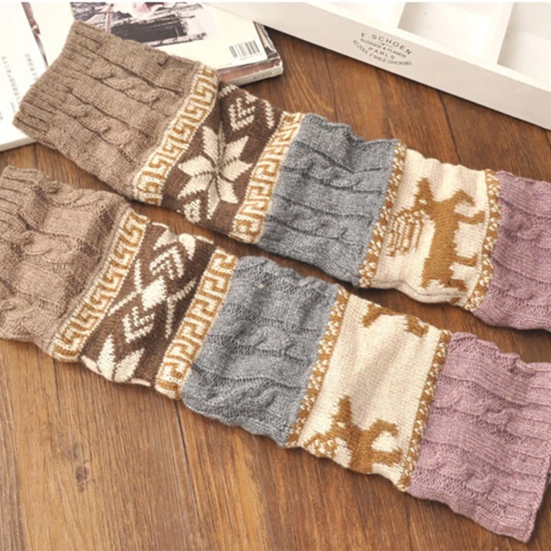 

Женские рождественские и зимние гетры с рукавами, снежинками и принтом оленей, вязаные крючком длинные носки, вязаные ботинки с