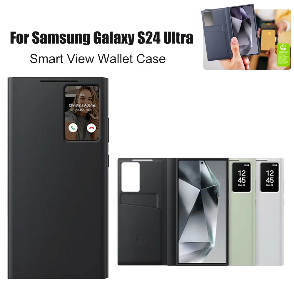 

Smart View Wallet Flip Case For Samsung Galaxy S24 Ultra SM-S928B Smart View Phone Case Cover Genuine