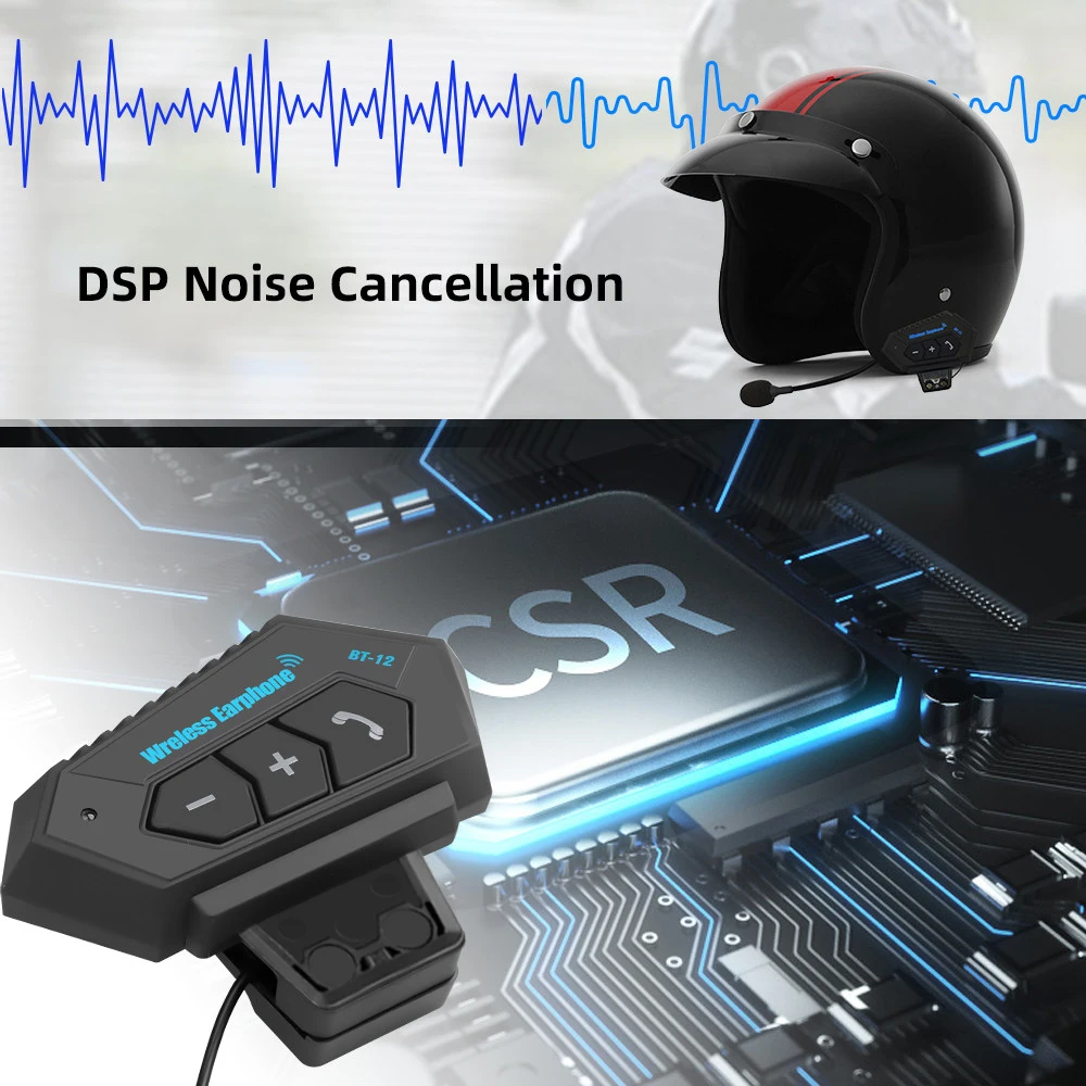 BT12 Motorcycle Helmet Headset Wireless Bluetooth Handsfree Stereo Music Speaker Waterproof Support Automatic motocross bluetooth headset