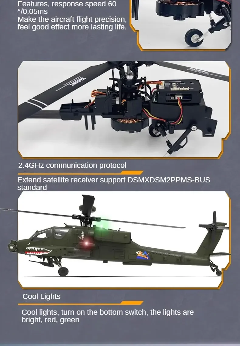 YXZNRC F11 Apache AH-64D F11 2.4G 6チャンネルブラシレス