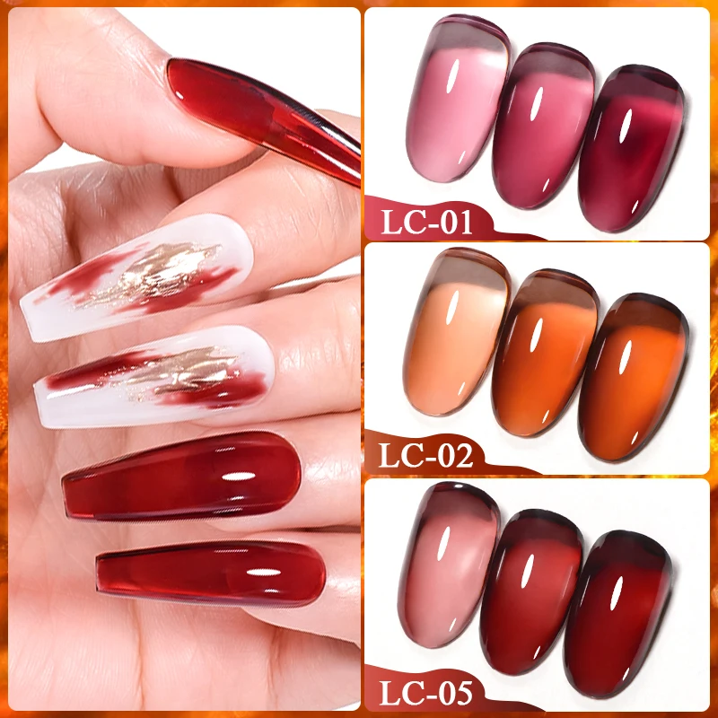 Nail Gel Polish LILYCUTE 7ML Jelly Amber Gel Brown Winter Crystal Nail Polish Translucent Color Nail Art Gel Permanent UV Polish Varnish