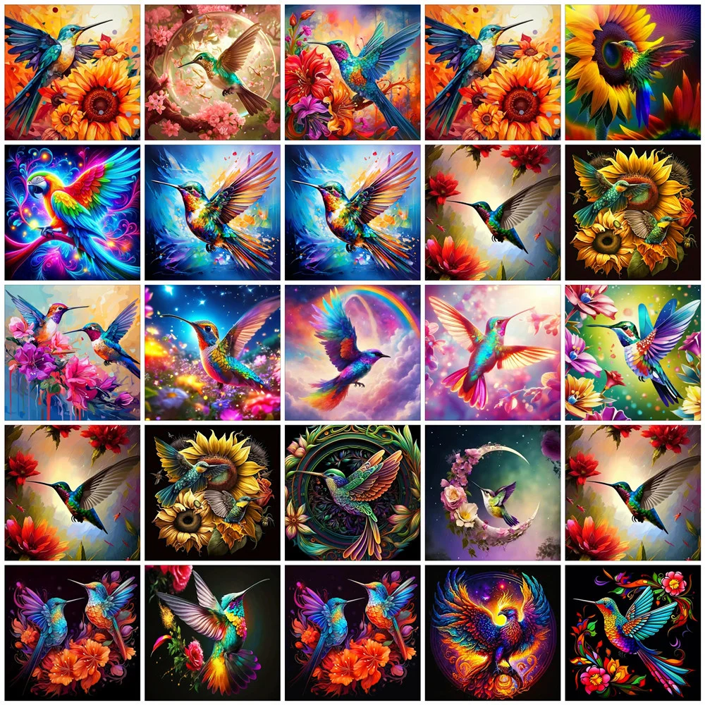 AZQSD 5d Diamond Painting Birds Flower Cross Stitch Full Sets Mosaic Hummer Embroidery Animal Wall Decor