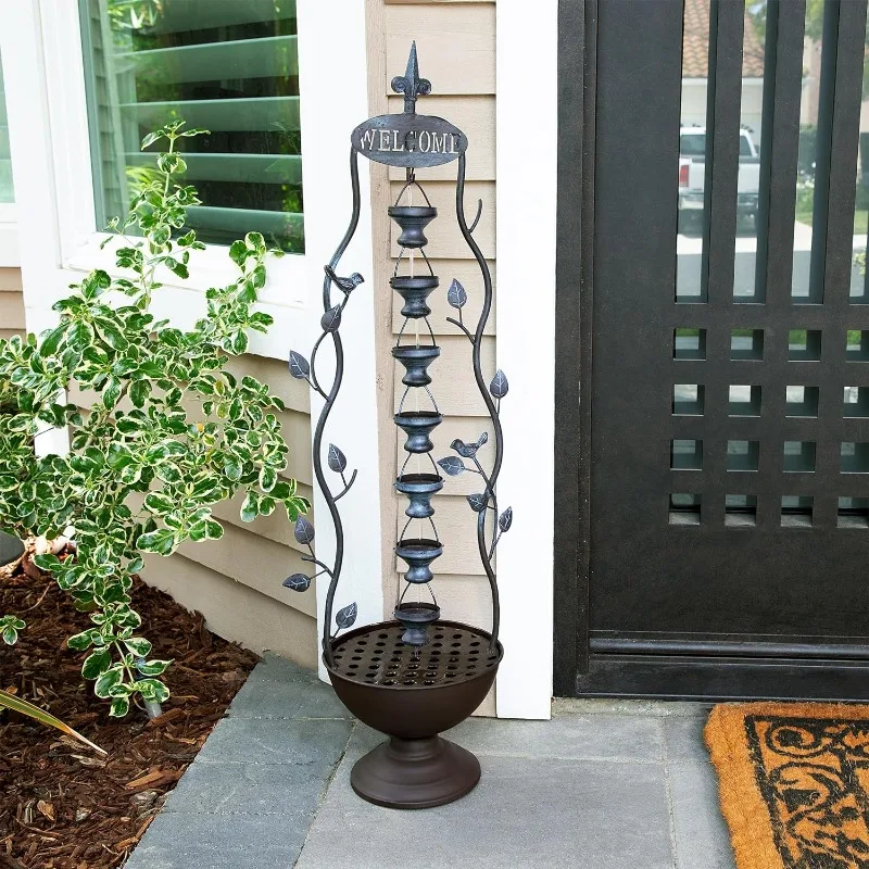 

Corporation Hanging 7-Cup Tiered Floor Fountain - Bronze Indoor/Outdoor Water Fountain for Garden, Entryway, Patio, Yard