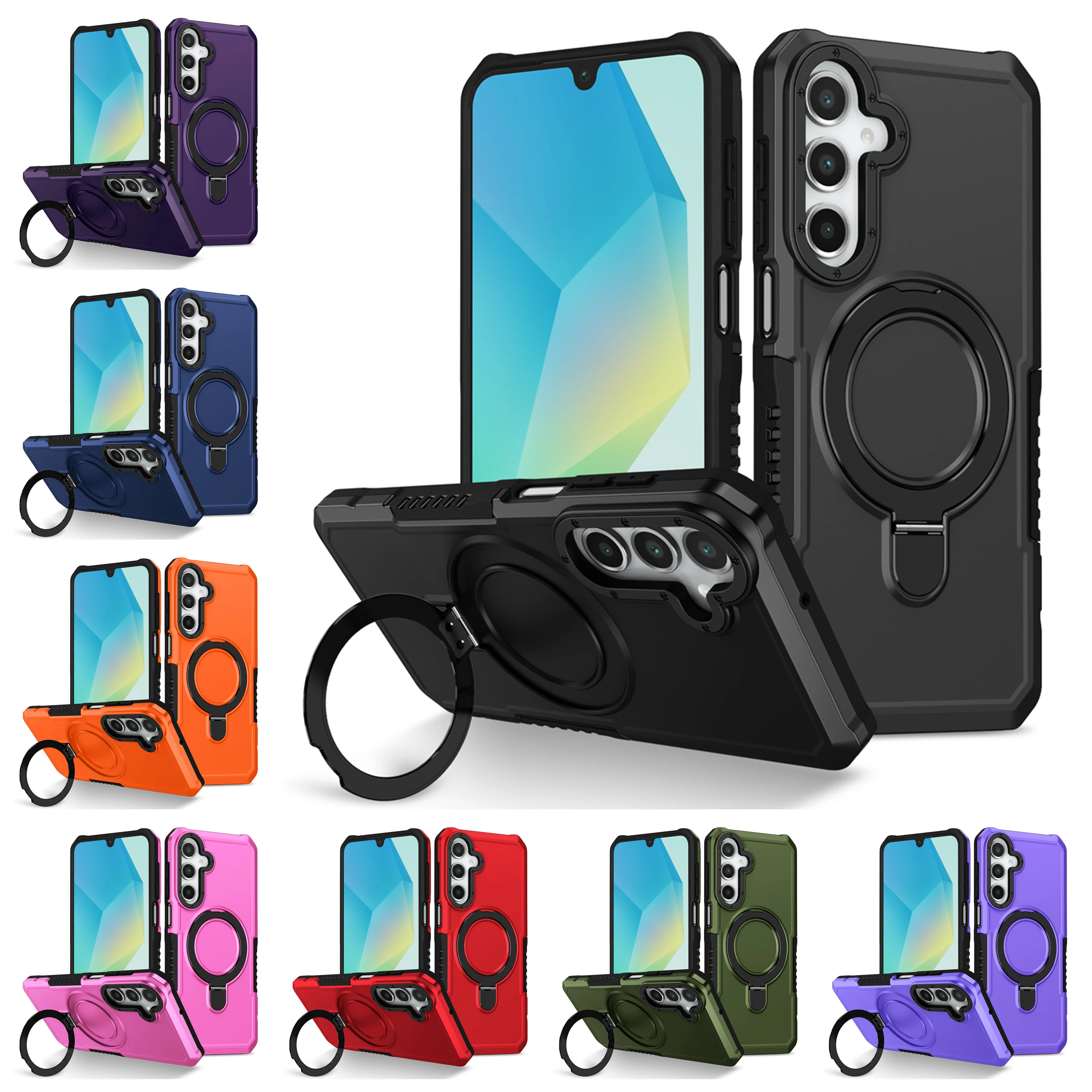 Luxuriöse Panzer-Halterungshülle für Samsung Galaxy A03S A05 A06 A13 A15 A16 A22 A23 A24 A32 A33 A35 A52 A55 mit Ringhalter und Standfunktion