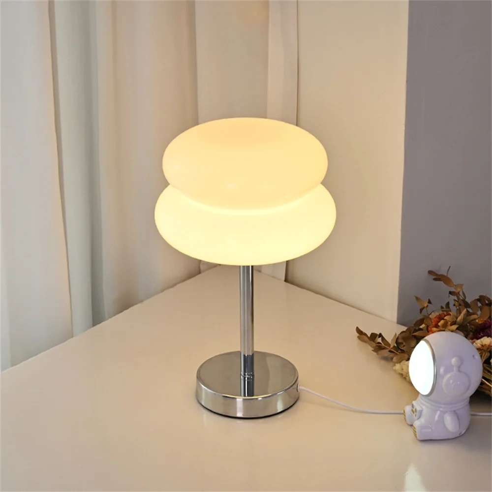 

Medieval Cream Glass Egg Tart Mushroom Table Lamp Bedroom Bedside Study Home Decor Macaron Desk Light Ins Atmospher Night Lights