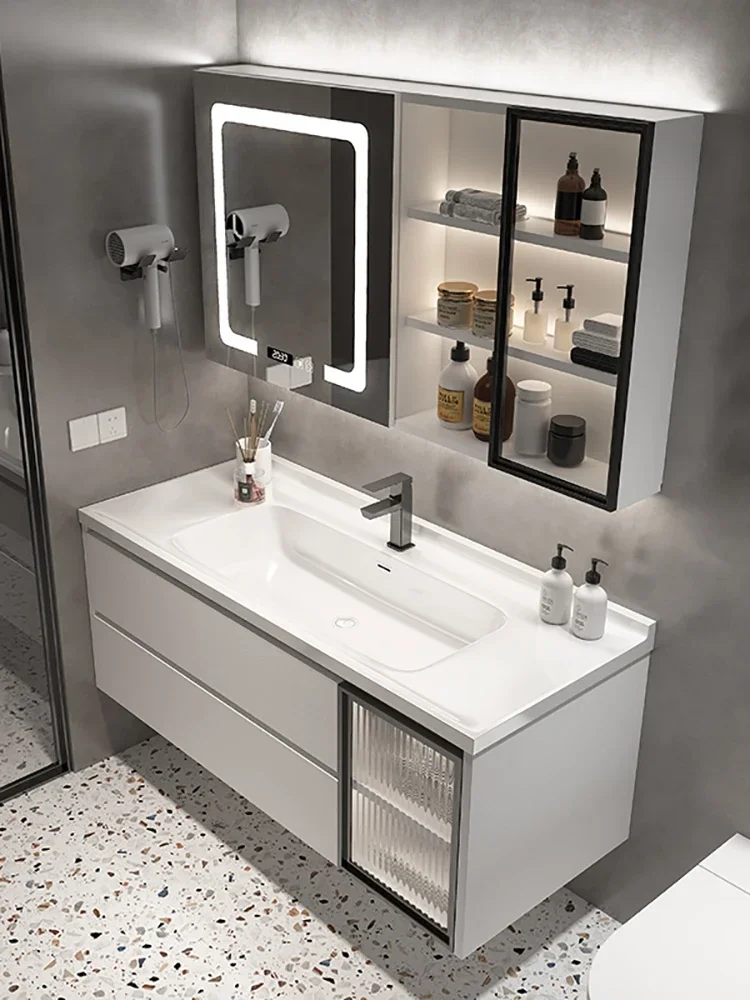 S~Light Luxury Solid Wood Bathroom Cabinet Combination Smart Bathroom Wash Inter-Platform Basin