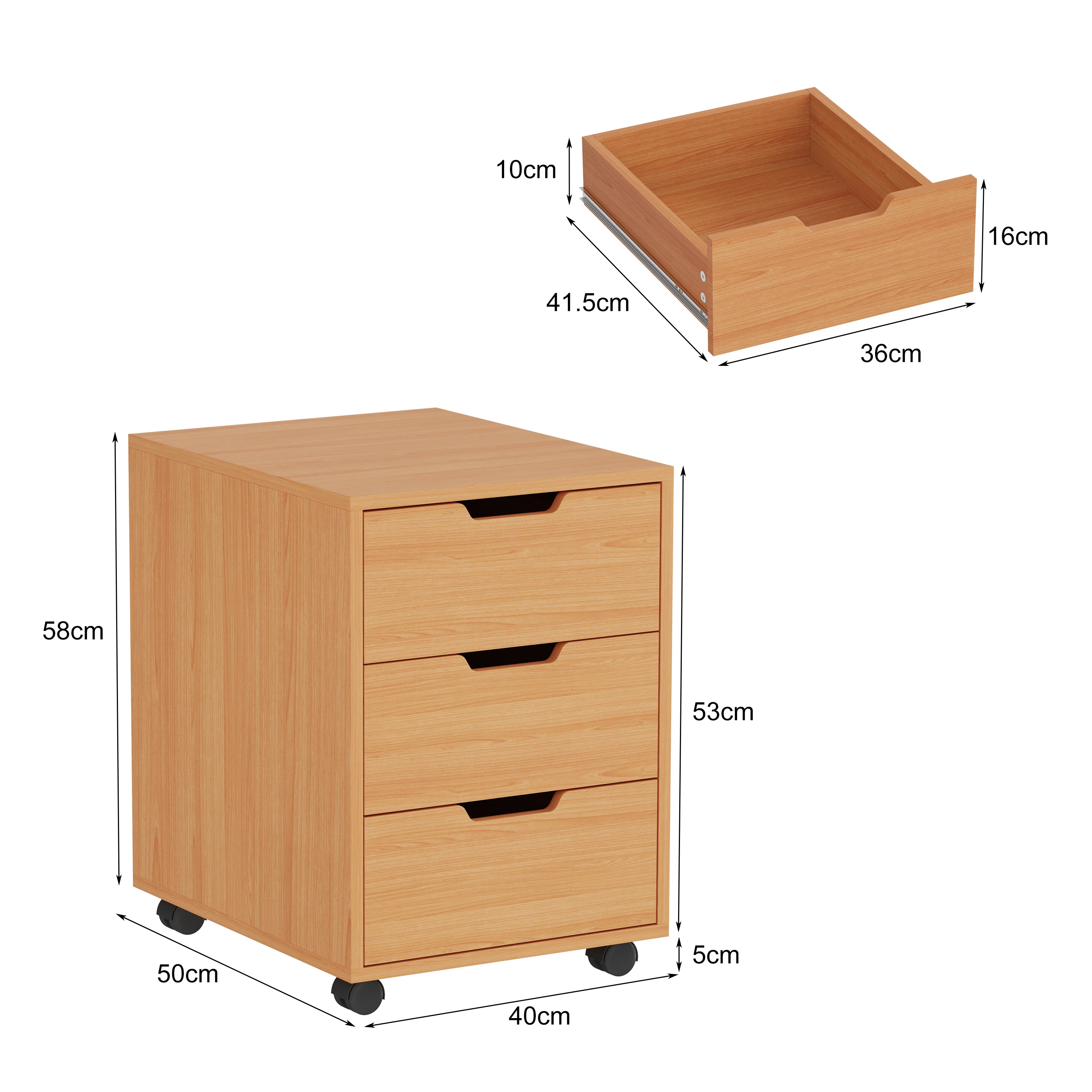 BonChoice 3 Drawers Mobile File Cabinet Wooden, Vertical File Cabinets with Drawer, Printer Stand Filing Storage for Home Office