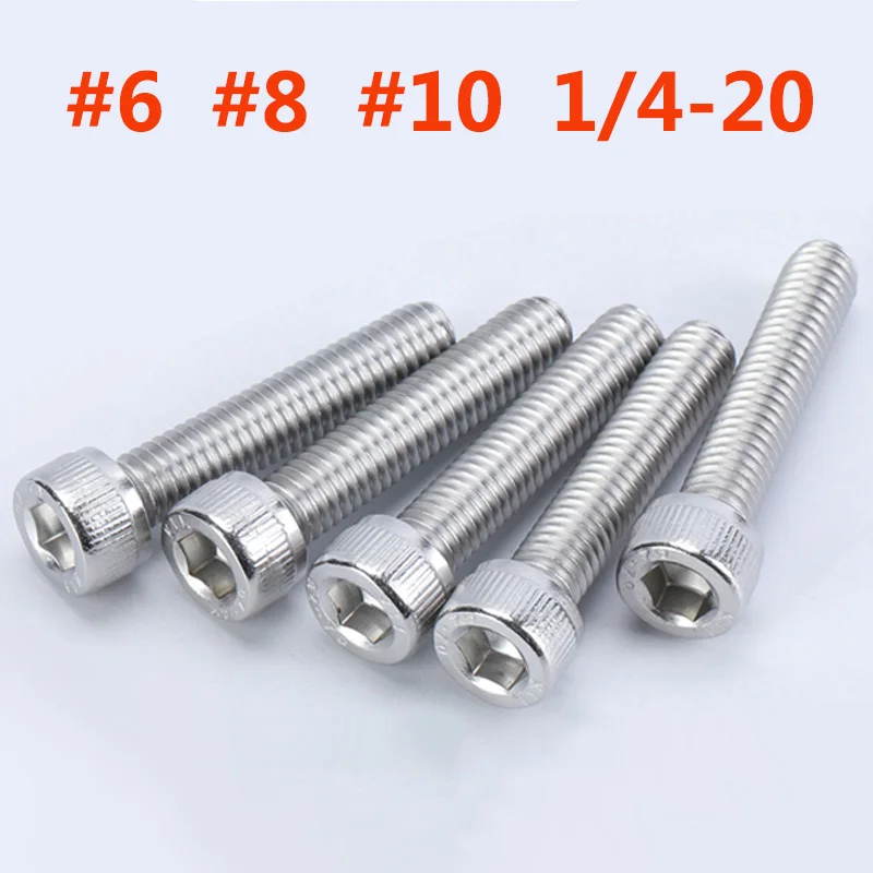

10 шт. #6 #8 #10 1/4 5/16 UNC 304 винт из нержавеющей стали американского стандарта с шестигранной головкой болт с шестигранным отверстием A2 винт с шест...