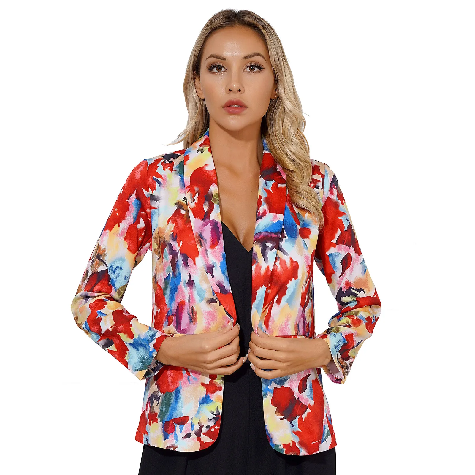 Fashion Womens Blazers Colorful Tie Dye Print Blazer Lapel Long Sleeve Open Front Jackets Outerwear Casual Coat Streetwear