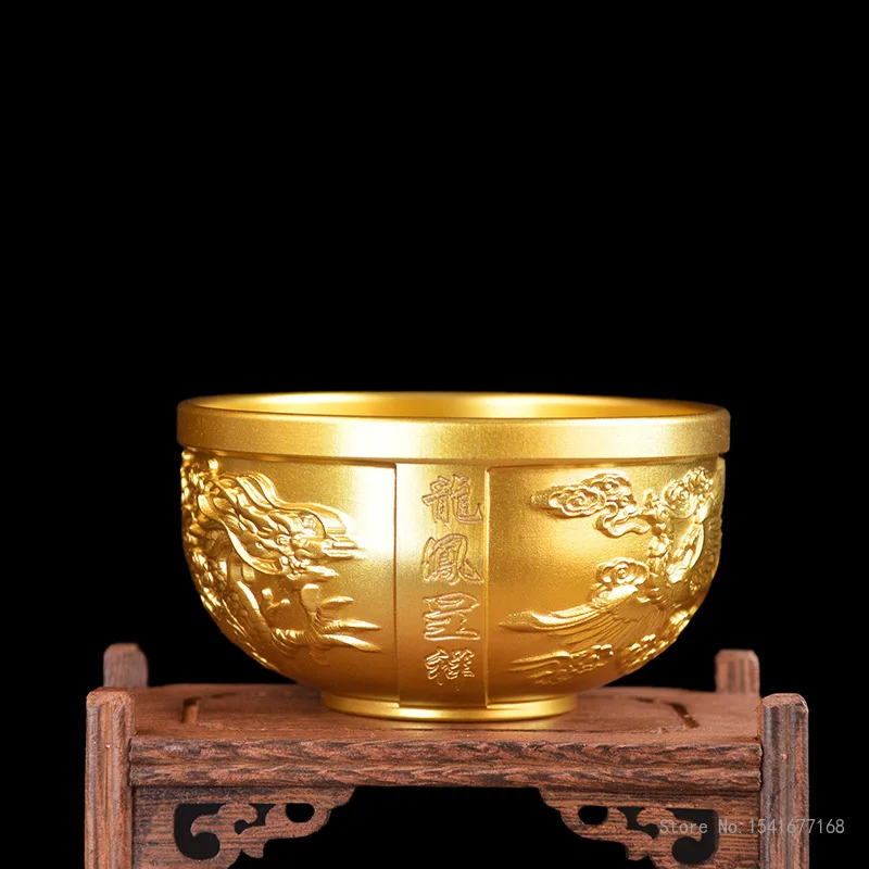 Creative Brass Coin Bowls, Relief Dragon Pattern, Longfeng Home Supplies, Copper Ware, Decorative Chopsticks and Spoons Bowl Set