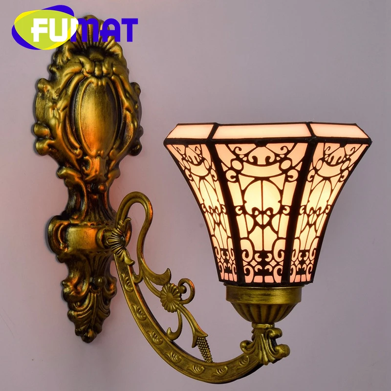 

FUMAT Tiffany style stained glass retro mirror headlights carved wall lamps for the dining room bedroom bed corridor LED decor