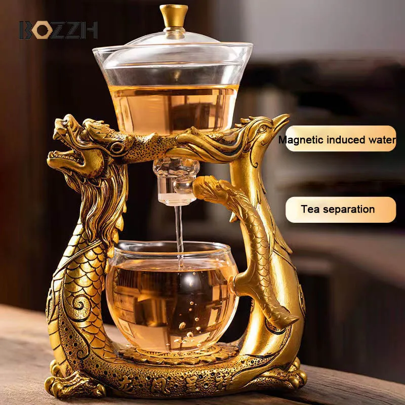 Tea Set Tea Cup BOZZH Creative Dragon Glass Teapot Magnetic Diversion Rotating Cover Bowl Water Tea Cup Pu'er Oolong Drinkware Tea