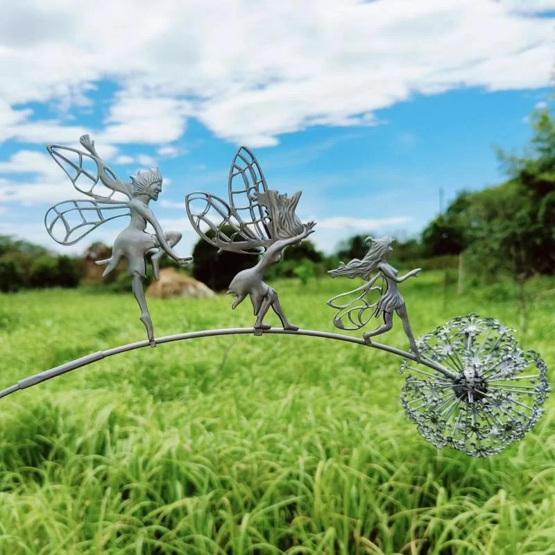 

Dancing Fairy Statue Metal Dandelion Elf Dandelion Sculpture Garden Yard Decoration Crafts