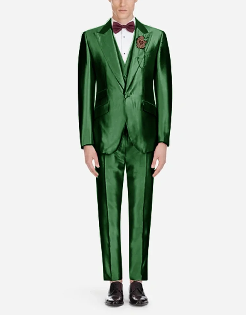 Men's Satin Three Piece Set With One Button Shiny Ball Suit Elegant Man Suit for Wedding Prom Dresses 2024 Full Fashion Suits