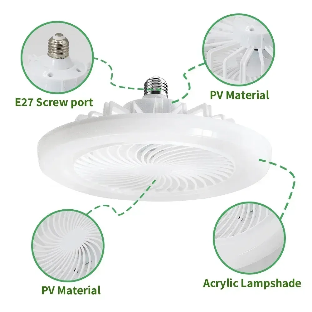 Ceiling Fan With Remote Control Light LED Lamp E27 Converter Base Smart Silent For Bedroom Living Room