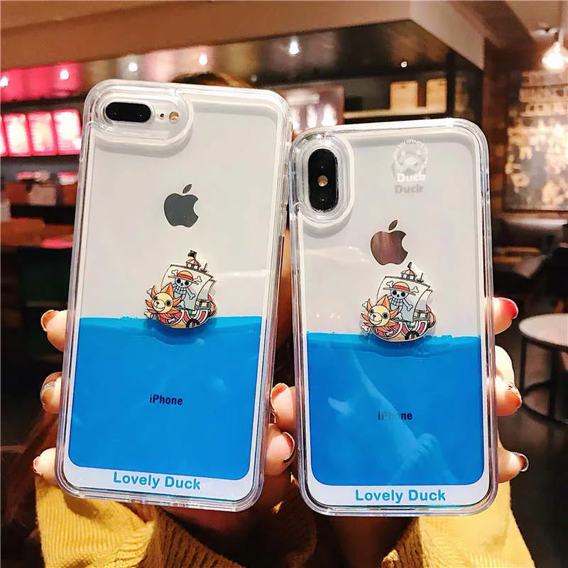 

Anime One Piece Luxury Quicksand Liquid Phone Case For iPhone 13 12 11 Pro Max Mini XR XS MAX 8 X 7 SE 2020 Anti-drop Back Cover
