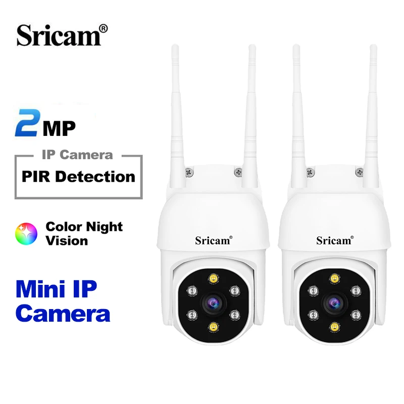 Sricam 2 шт. Full HD камера PTZ Wifi IP-камера 350 ° + 90 ° AI Обнаружение человека беспроводные камеры видеонаблюдения охранная защита
