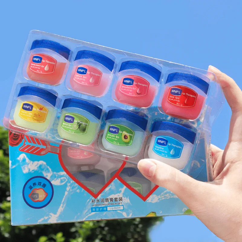 

8 Pcs Lip Balms Natural Moisturizing Strawberry Fruit Composition Anti-Cracked Whitening Lip Spa Treatment Makeup Lip Gloss Set