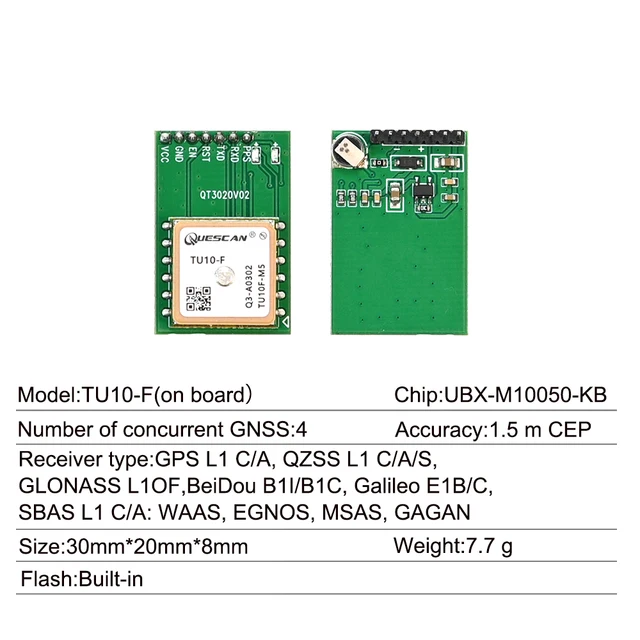 QUESCAN TU10-F M10 GPS Module UBX-M10050-KB M10 GNSS GPS Galileo GLONASS BeiDou Module with Antenna,Replace Quectel L86 L80 LC86 2