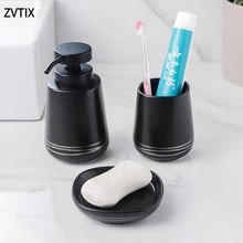

Black Ceramic Set Of Four Parts Dispenser Soap-mouth-glass Soap-dish Dish-soap Toilet Accessories Tools Present Bathroom Storage