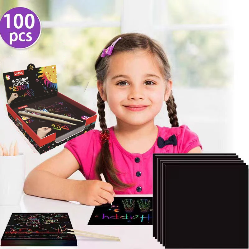 Children DIY Draw Painting Educational Toys Magic Color Cartoon Scratch Art Painting Paper Card Kit Toy Magic Scratch Paper Toys 3
