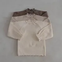 8551 2024 Korean Baby Shirt Curved Collar Elastic Pitched Longsleeve T Shirt Longsleeve Baby Top Baby Clothes 1
