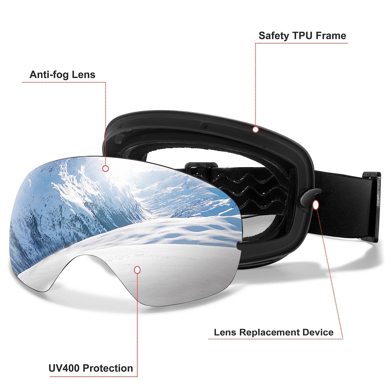 Men Women Anti-Fog UV400 SKI Goggles