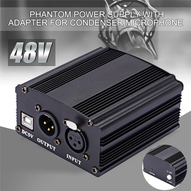 48V Phantom Power Adapter XLR Cable for Condenser Microphone Studio Recording for BM 800 Condenser Mic